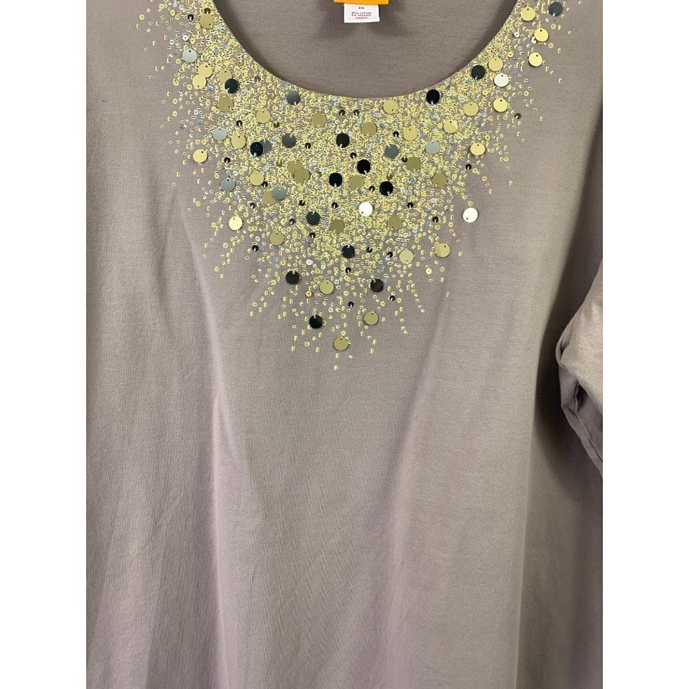 Ruby Rd. Women's Tan & Gold Top - Picture 4 of 7